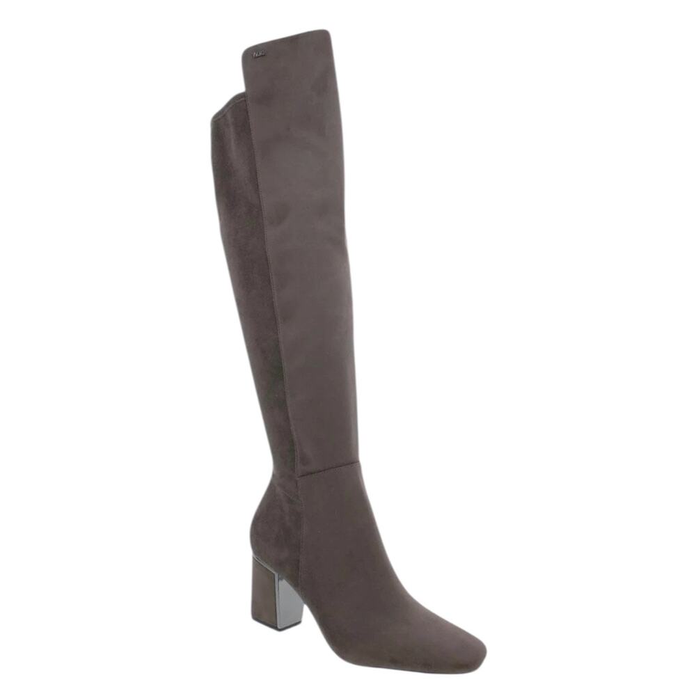 DKNY Women's Cilli Square Toe Block Heel Knee High Boots Dark Brown Size 7